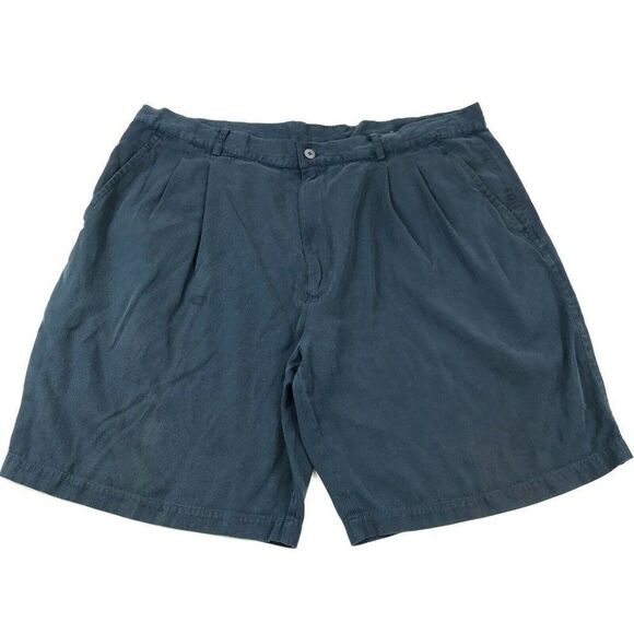 Bobby Chan Silk Blend Shorts Blue Pleated Front